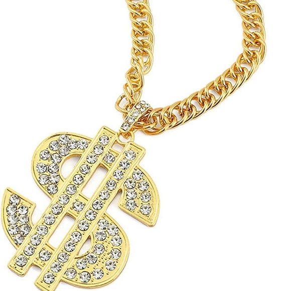 Gold Chain  with Dollar Sign,Golden Ultra Luxury Looking Feeling Real Necklace - Picture 1 of 4